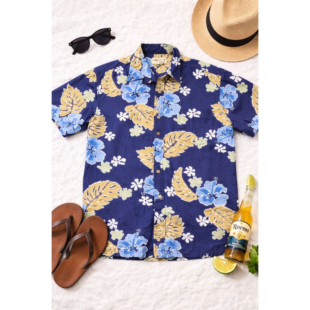 Cooke Street Mens Hawaiian Shirt Blue Floral Tropical Aloha Button Up Medium (40